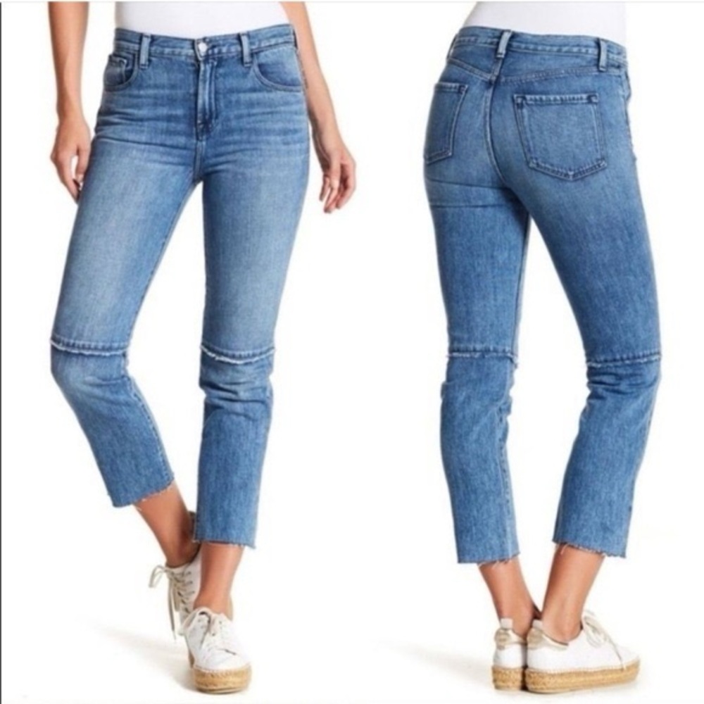 J Brand Ruby High Rise Dark Wash Crop Frayed Denim Jeans